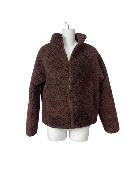 Double Zero Jackets & Blazers - Double Zero Womens Sherpa Fleece Jacket Brown Small Super Soft Zip Up New